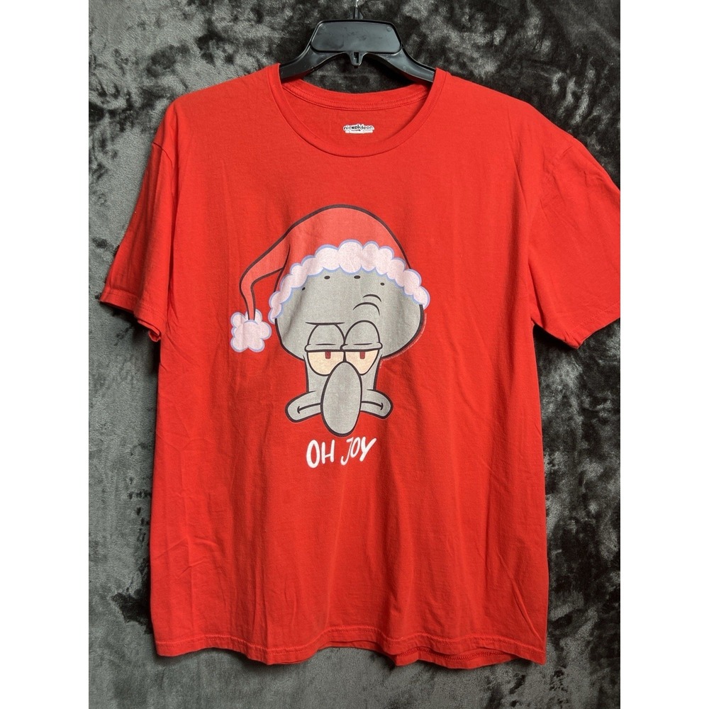 Nickelodeon Squidward‎ Christmas Tee Mens Large Red Funny Holiday